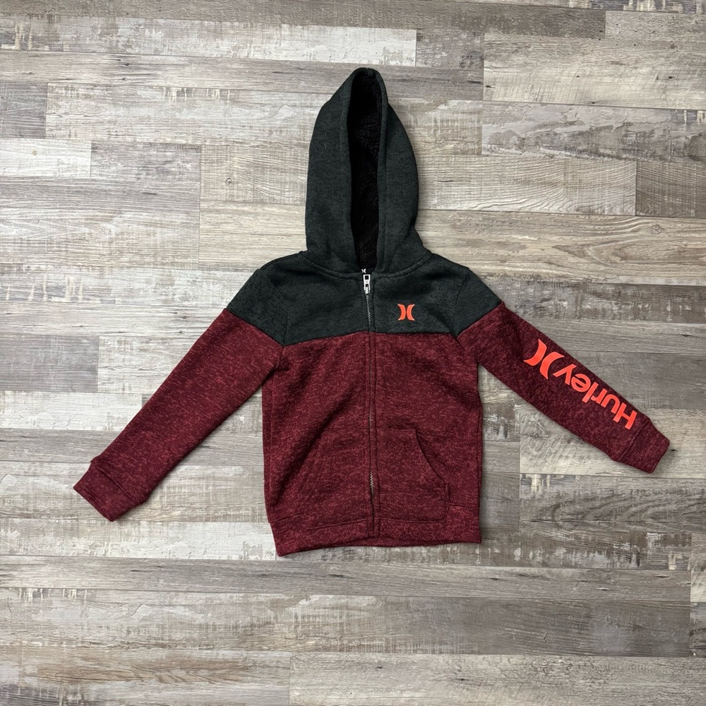 Hurley Kids' Maroon and Charcoal Hoodie size 4